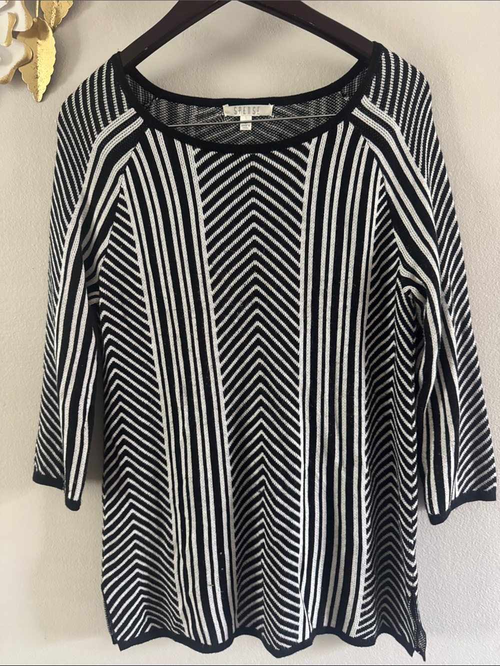 Spense Black and White Striped Boat Neck Tunic
